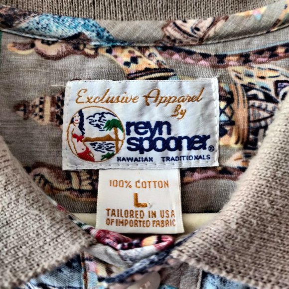 Reyn Spooner Mens Allover Aloha Mauna Kea Ribbed Collar Cuff Popover Shirt L - Picture 11 of 12